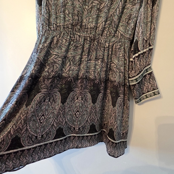 Alice + Olivia Tanisha Paisley Floral Long Sleeve with Neck Tie Green Dress 10 - Picture 7 of 16